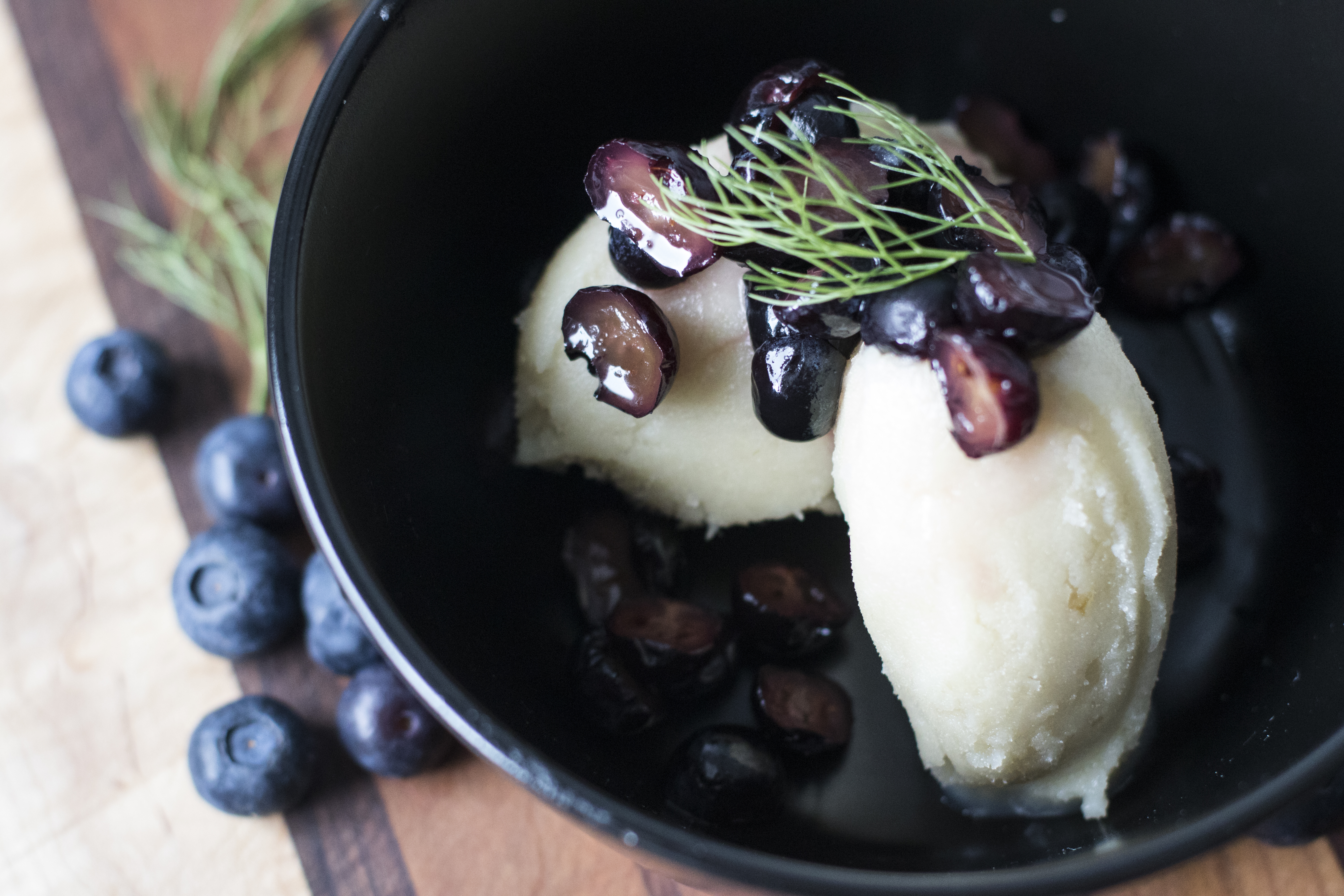 Honey Roasted Fennel Sorbet with Pickled Blueberries