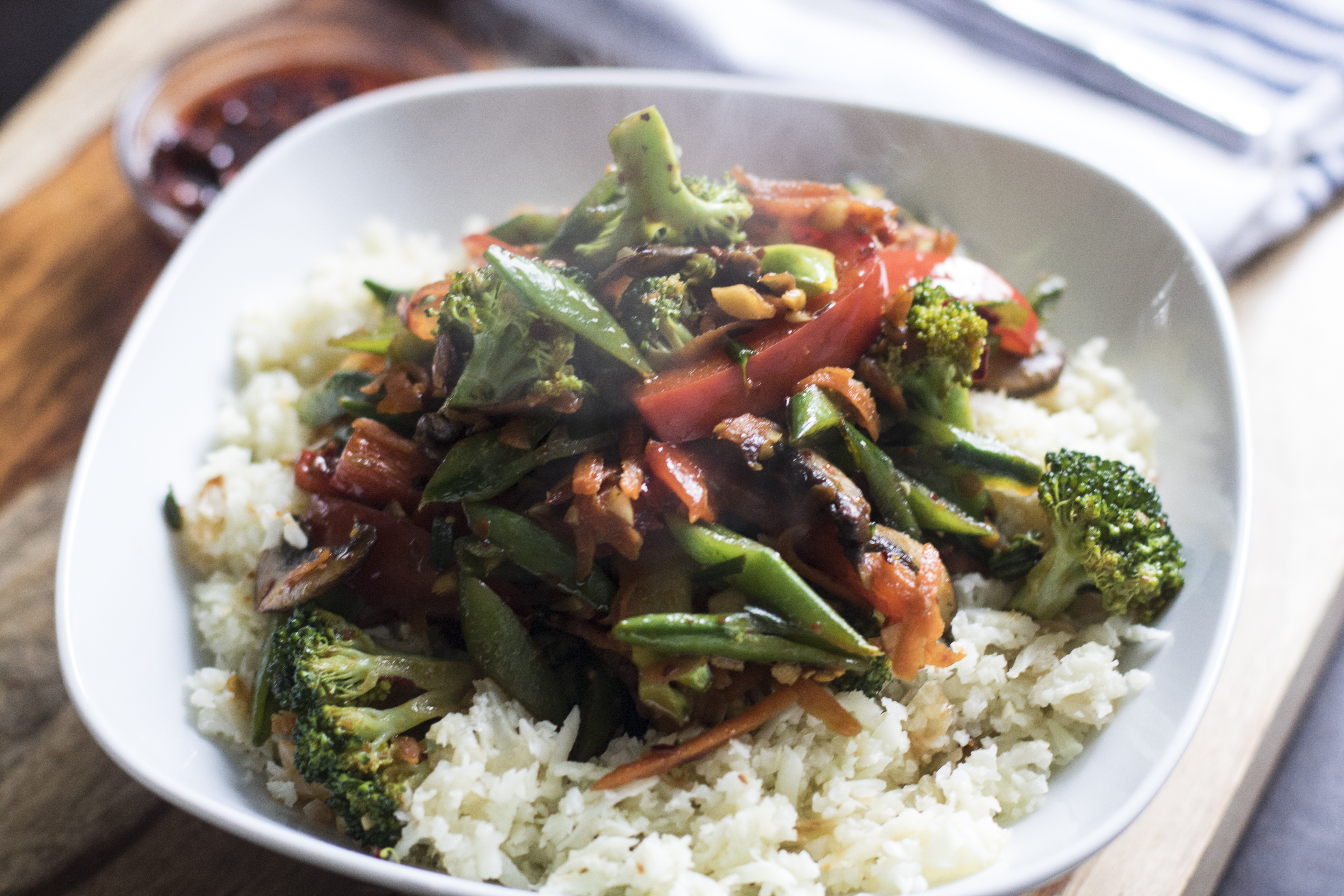 cauliflower rice with steam